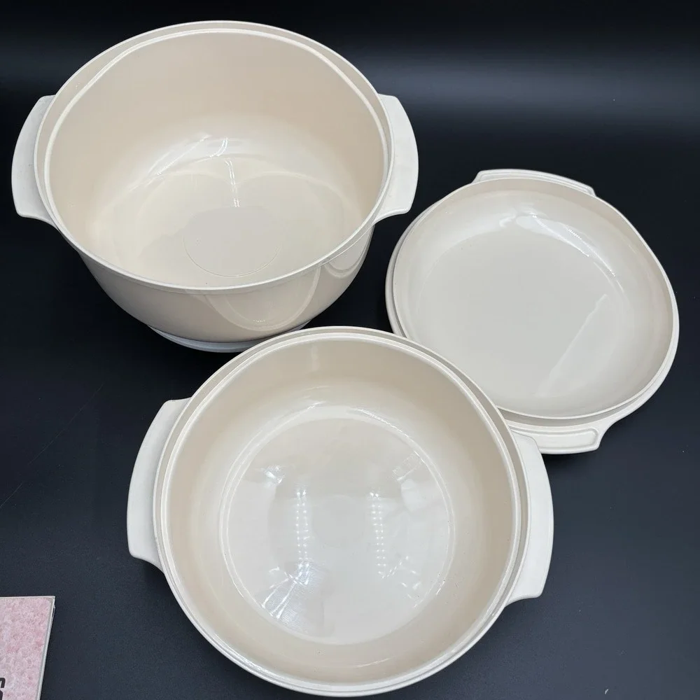 Vintage Tupperware 3 Pc Stackable Cooker In The Microwave Recipe Book Almond